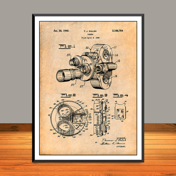 1938 Bell & Howell Movie Camera Patent Print - Unframed