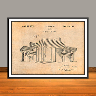 1938 Frank Lloyd Wright House Dwelling Patent Print - UNFRAMED