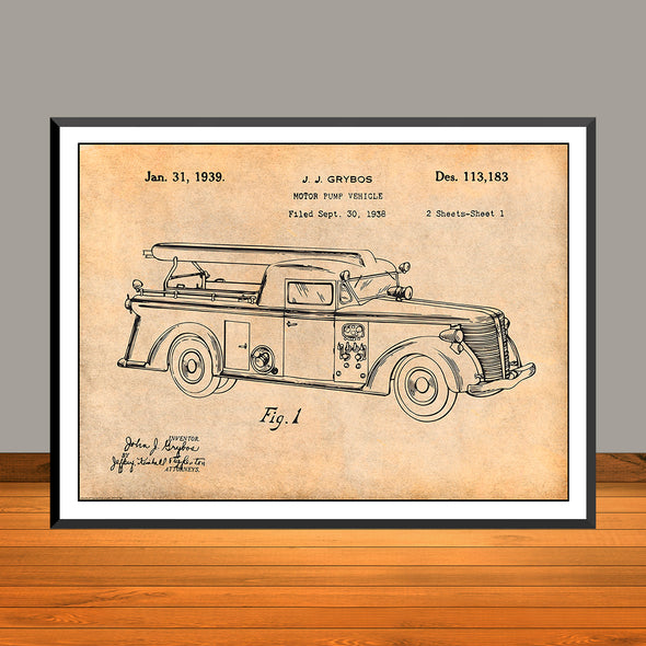 1938 Motor Pump Vehicle Patent Print - UNFRAMED