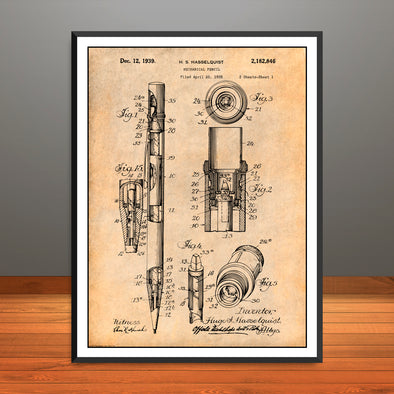 1938 Mechanical Pencil Patent Print - Unframed