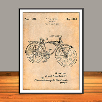 1939 Schwinn Bicycle Patent Print - UNFRAMED