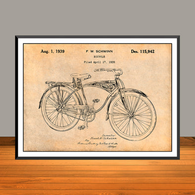 1939 Schwinn Bicycle Horizontal Patent Print - Unframed