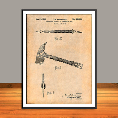 1940 Fireman's Axe Patent Print - Unframed