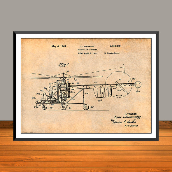 1940 Sikorsky Helicopter Patent Print - UNFRAMED