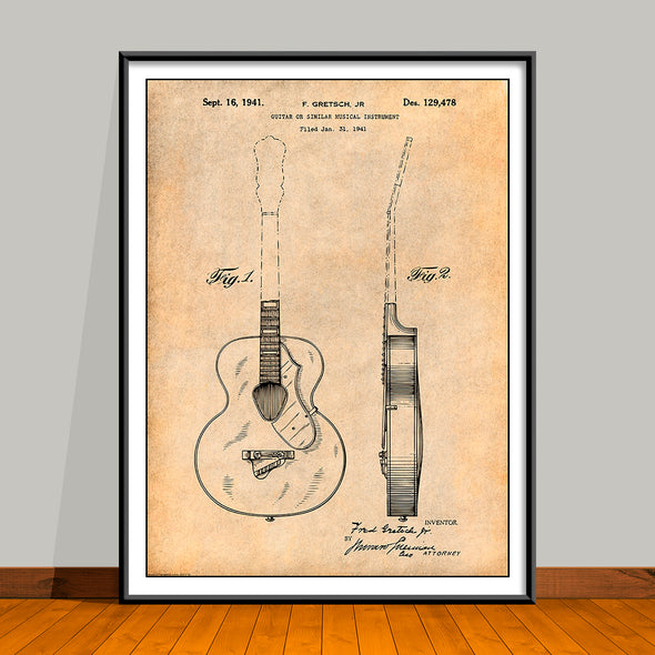 1941 Gretsch Guitar Patent Print - UNFRAMED