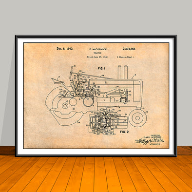 1942 John Deere McCormick Tractor Patent Print - UNFRAMED