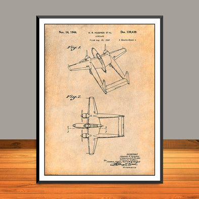 1943 Howard Hughes Military Aircraft Patent Print - UNFRAMED