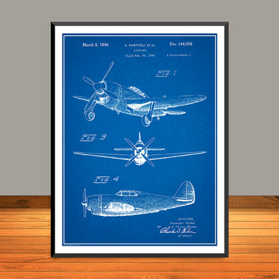 1944 Republic XP-47B Thunderbolt Fighter  Patent Print - UNFRAMED