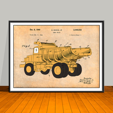 1944 Construction Dump Truck Colorized Patent Print - UNFRAMED