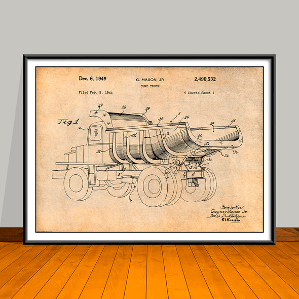 1944 Dump Truck Patent Print - Unframed