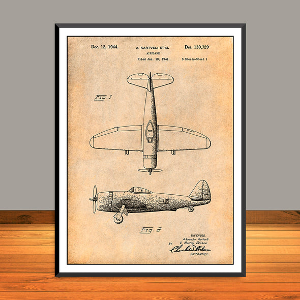1944 P-47 Thunderbolt Fighter Patent Print - UNFRAMED
