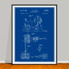 1945 Knockdown Wheeled Toy drawing on a blue background, unframed art print.