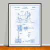 1945 Knockdown Wheeled Toy drawing on a blueprint background, unframed art print.