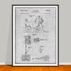 1945 Knockdown Wheeled Toy drawing on a gray background, unframed art print.