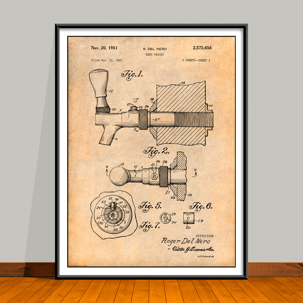 1947 Beer Tap Patent Print - Unframed
