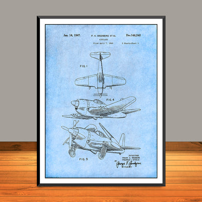 1947 Military Airplane Wedberg Patent Print - Unframed