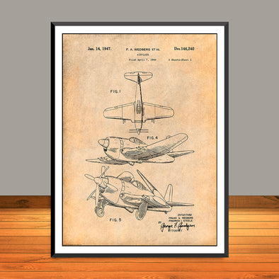 1947 Military Airplane Wedberg Patent Print - Unframed