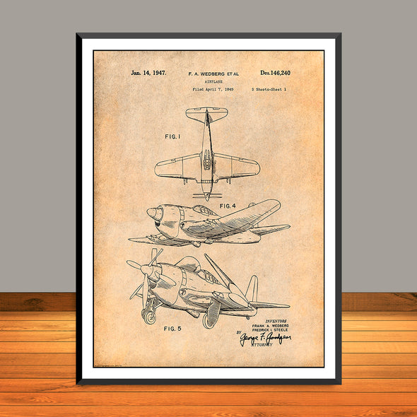 1947 Military Airplane Wedberg Patent Print - Unframed