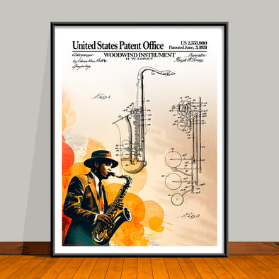 Woodwind Instrument Embellished Patent Art Print, Saxophone Decor - 2 Styles – UNFRAMED
