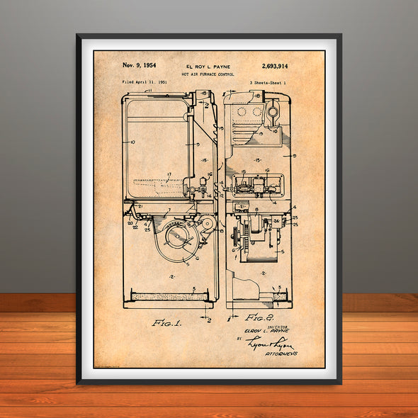 1951 Payne Hot Air Furnace Control Patent Print - Unframed