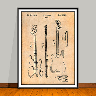 1952 Fender P1 Bass Guitar Patent Print - UNFRAMED