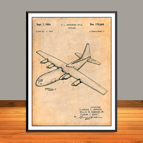 1953 Lockheed C-130 Hercules Transport Aircraft Patent Print - UNFRAMED