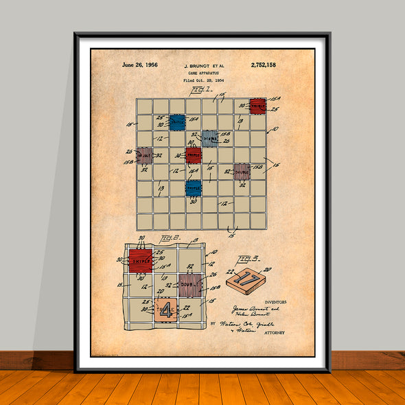 1954 Scrabble Colorized Game Patent Print - UNFRAMED