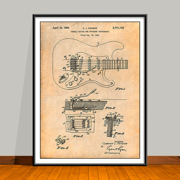 1954 Fender Stratocaster Guitar Patent Print - UNFRAMED