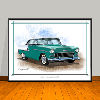 1955 Chevrolet Bel Air Two-tone Muscle Car Art Print - 18" X 24" UNFRAMED