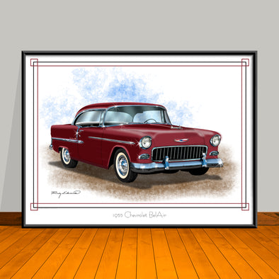 1955 Chevrolet Bel Air Muscle Car Art Print - 18" X 24" UNFRAMED