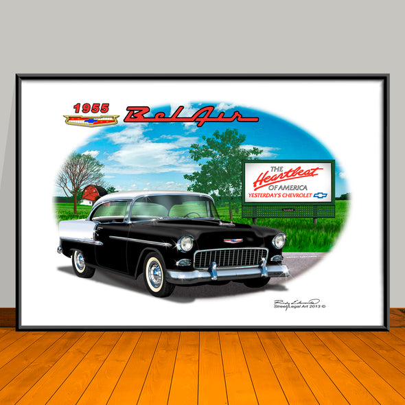 1955 Chevy Bel Air Two-tone Car Art Print - 13" X 19" UNFRAMED