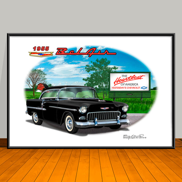 1955 Chevy Bel Air Car Art Print - 13" X 19" UNFRAMED