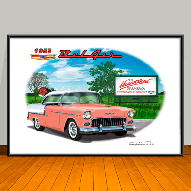 1955 Chevy Bel Air Two-tone Car Art Print - 13" X 19" UNFRAMED