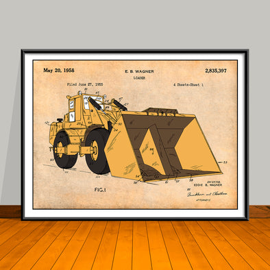 1955 Construction Front End Loader Colorized Patent Print - UNFRAMED
