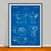 1957 Toilet Bowl patent drawing on a blueprint background, unframed art print.