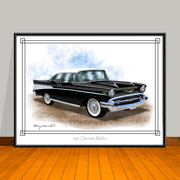1957 Chevrolet Bel Air Classic Car Art Print Two-tone - 18" X 24" UNFRAMED