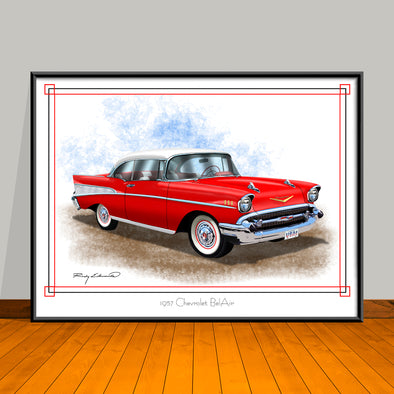 1957 Chevrolet Bel Air Classic Car Art Print Two-tone - 18" X 24" UNFRAMED