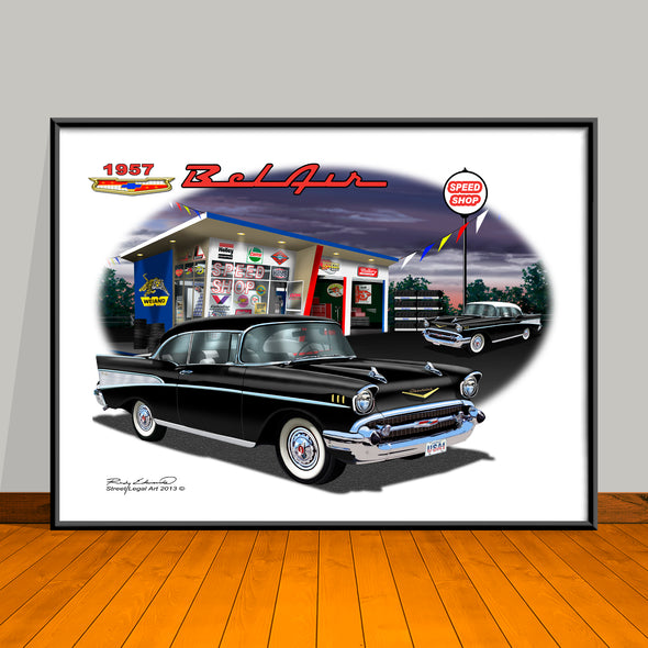 1957 Limited Edition Chevrolet Bel Air Storm Scene Classic Car Art Print - 18" X 24" UNFRAMED