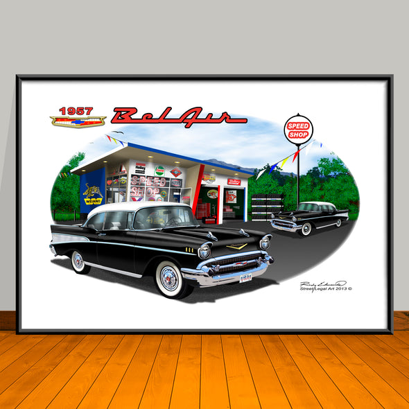 1957 Chevy Bel Air Two-tone Classic Car Art Print - 13" X 19" UNFRAMED