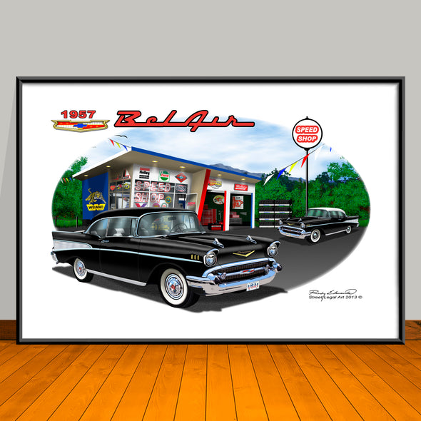 1957 Chevy Bel Air Classic Car Art Print - 13" X 19" UNFRAMED