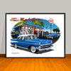 1957 Limited Edition Chevrolet Bel Air Two-tone Beachy Garage Scene Classic Car Art Print - 18" X 24" UNFRAMED