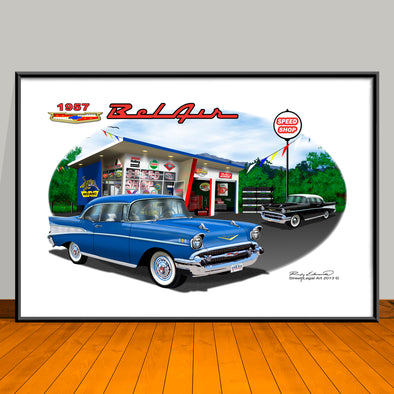 1957 Chevy Bel Air Classic Car Art Print - 13" X 19" UNFRAMED