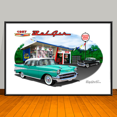 1957 Chevy Bel Air Two-tone Classic Car Art Print - 13" X 19" UNFRAMED