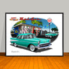 1957 Limited Edition Chevrolet Bel Air Beachy Garage Scene Classic Car Art Print - 18" X 24" UNFRAMED