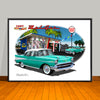 1957 Limited Edition Chevrolet Bel Air Two-tone Beachy Garage Scene Classic Car Art Print - 18" X 24" UNFRAMED