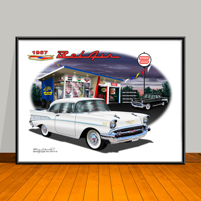 1957 Limited Edition Chevrolet Bel Air Storm Scene Classic Car Art Print - 18" X 24" UNFRAMED