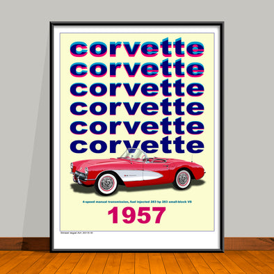 1957 Corvette Art Print - 18" X 24" UNFRAMED