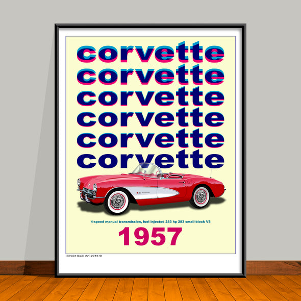 1957 Corvette Art Print - 18" X 24" UNFRAMED