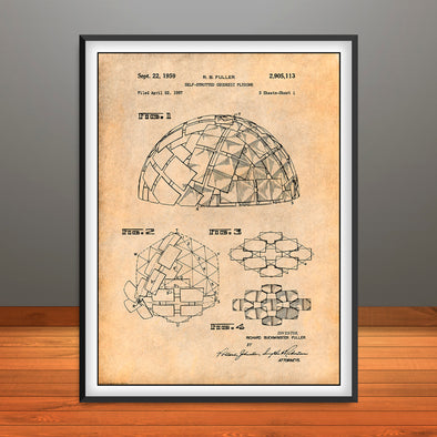 1957 Geodesic Plydome Buckminster Fuller Patent Print - Unframed