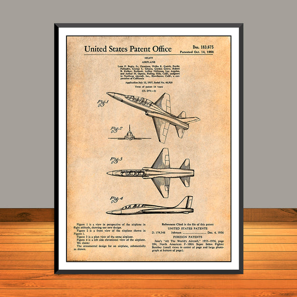 1957 North American F-100 Super-Sabre Patent Print - Unframed